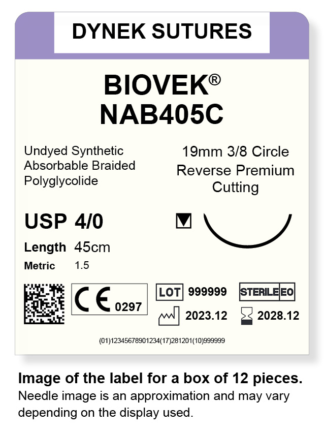 BIOVEK SUTURE 4/0 19MM, 3/8RC 45CM BEIGE /12