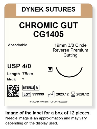 [DYCG140512] CHROMIC GUT SUTURE 4/0 19MM, 3/8RC 76CM /12