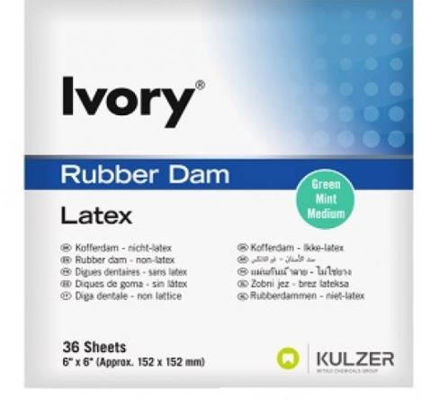 [IV66094055]  IVORY RUBBER DAM GREEN MED 6X6 PKT 36