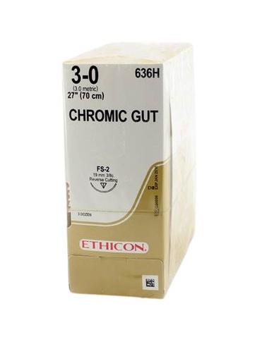 [JM636H] SUTURE CHROMIC GUT 3/0 19MM RC/36