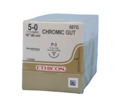 [JM687G] SUTURE CHROMIC GUT 5/0 13MM RC/12