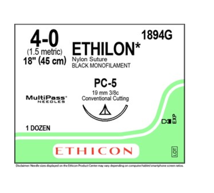 [JMW1894G] ETHILON BLK SUTURE 4/0 45CM PC-5 PRIME/12