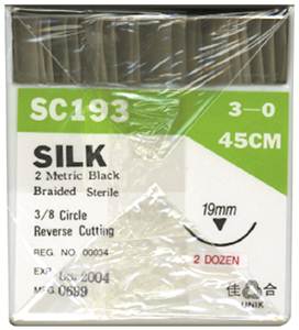 [UISC193] SILK SUTURES 3/0 19MM 3/8IN PKT 24