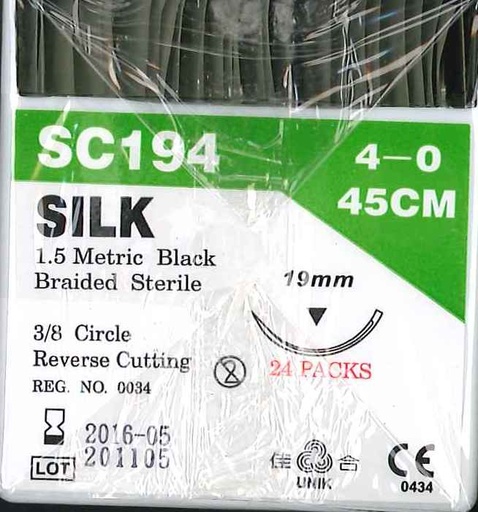 [UISC194] SILK SUTURES 4/0 19MM 3/8IN PKT 24