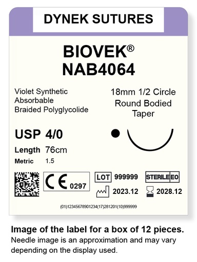 [DYNAB4064V12] Biovek Suture 4/0 18mm 1/2TP violet 76cm/12