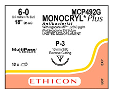 [JMMCP492G] SUTURE MONOCRYL PLUS 6/0 13MM 3/8RC 45CM/12